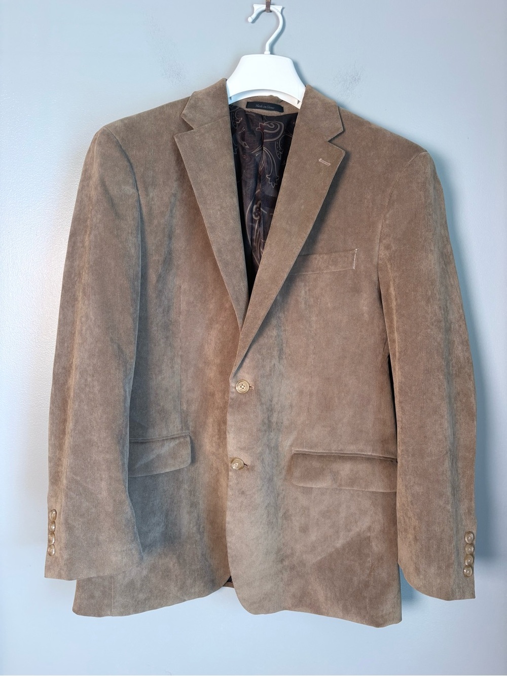 Lauren Ralph Lauren Mens 40R Corduroy Blazer Jacket Tan Beige Paisley Lining